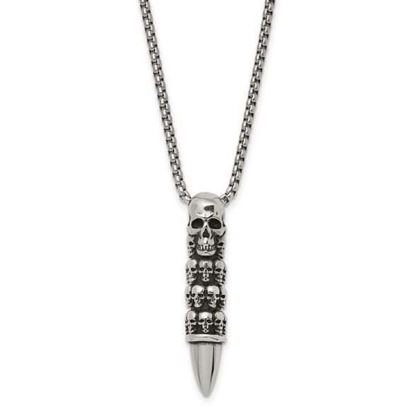 Men's Stainless Steel Skull Totem Bullet Necklace, 25.5 Inch - Picture 1 of 5
